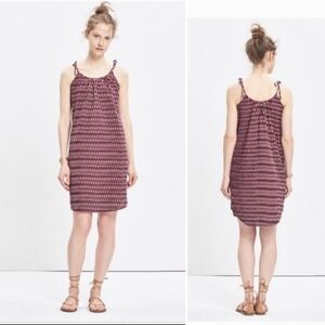 Madewell Tie Strap Dress Pockets Maroon Ikat Print X-Small